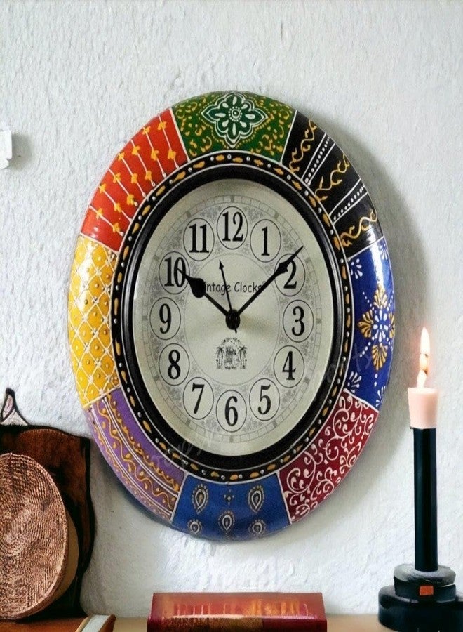 Vintage Clock Painted Handcrafted Wooden Wall Clock/One Year Warranty / 5583-10-H - Image 3